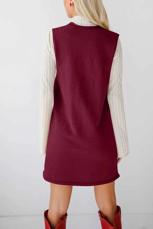 Lovelet Pocketed V-Neck Mini Sweater Overall Dress 100100283761487 35 Jerry's Apparel 