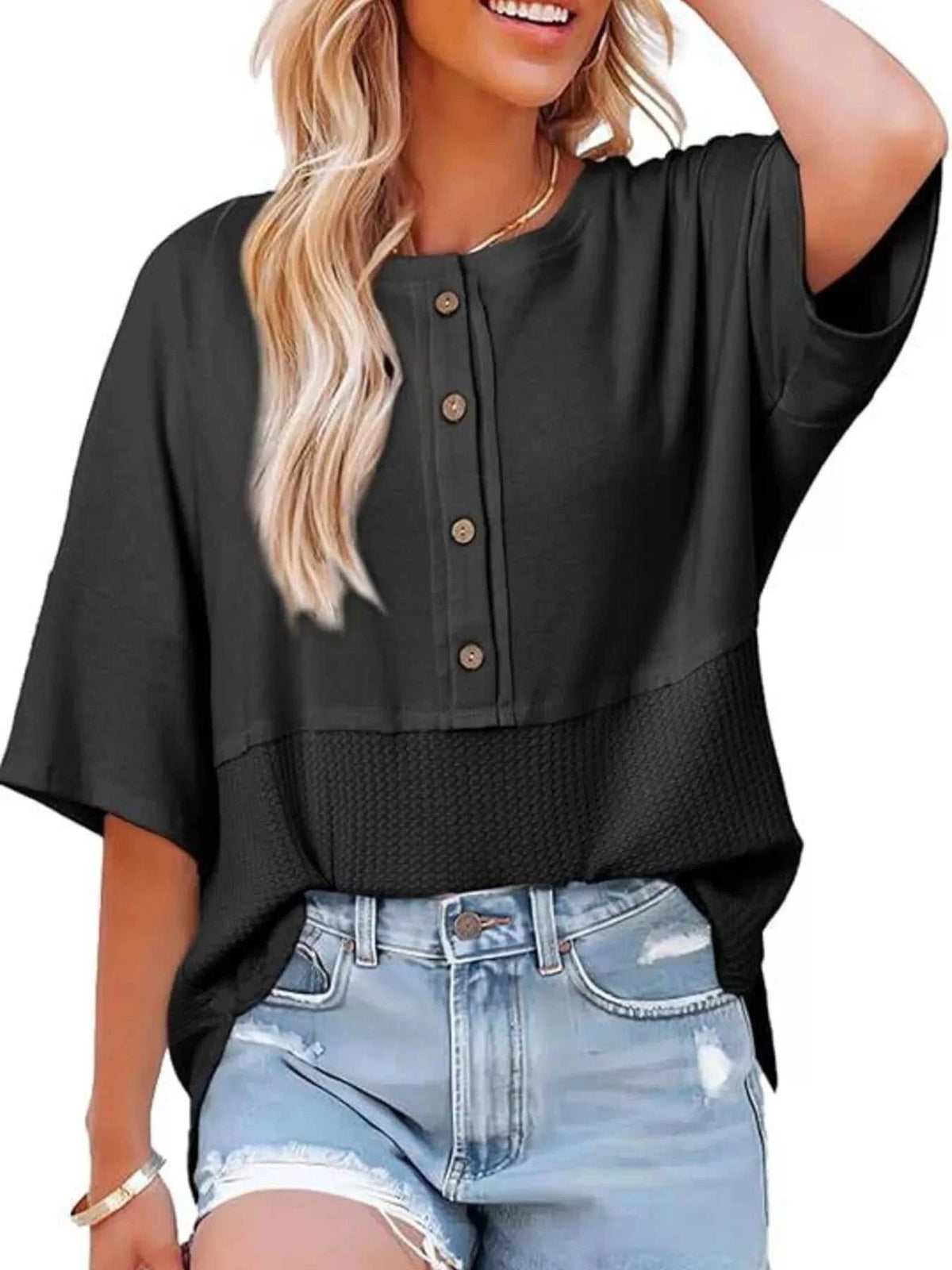 Button Detail Texture Knit T-Shirt 100100489140397 26 Affordable Fashion Under $100 Jerry's Apparel 