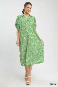 Umgee Printed Puff Sleeve Midi Dress with Pockets 100100164501514 60 Affordable Fashion Under $100 Jerry's Apparel 