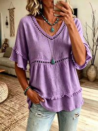 Eyelet V-Neck Frayed Edge T-Shirt 101001102955340 33 Affordable Fashion Under $100 Jerry's Apparel 