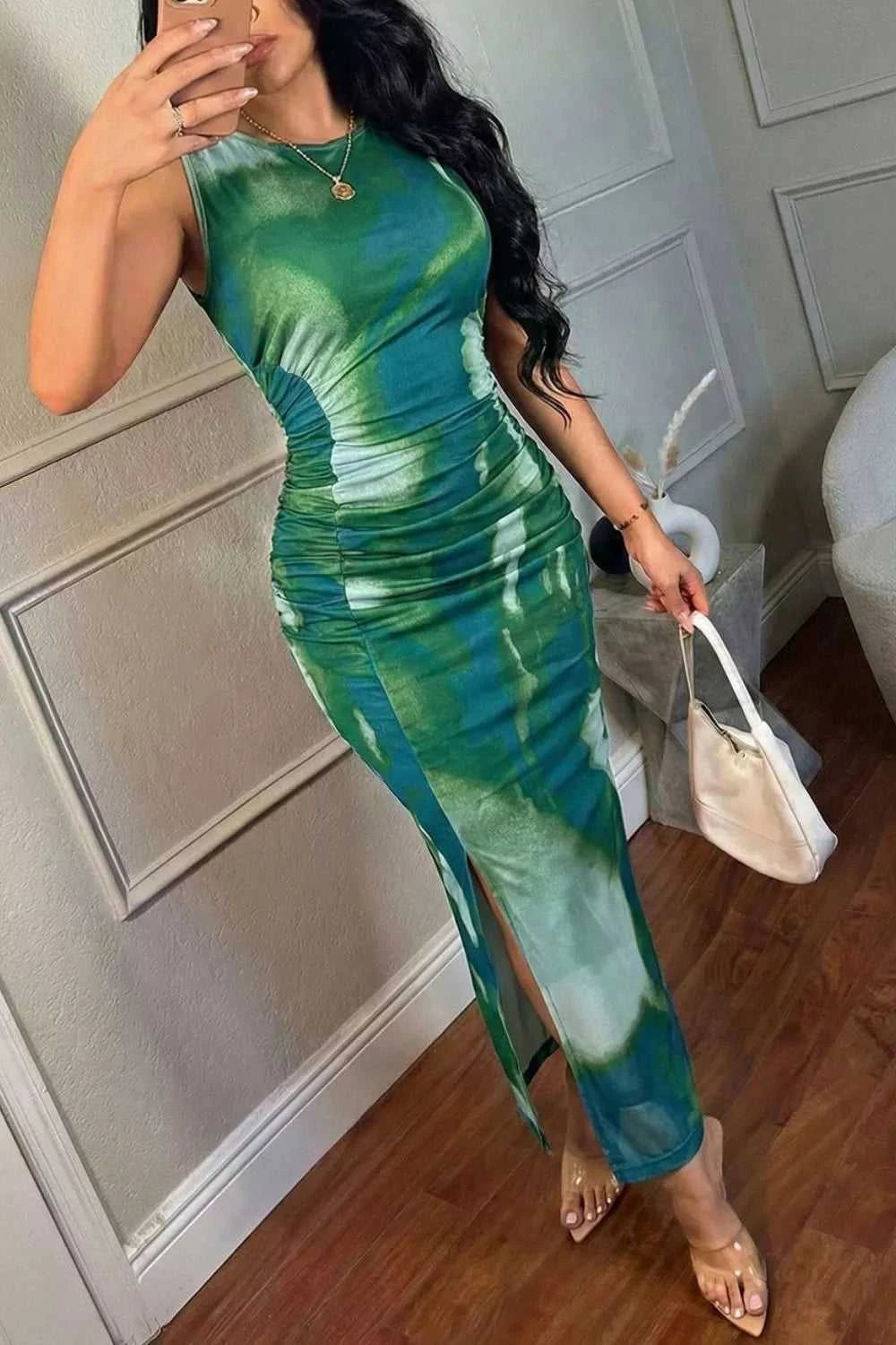 Sleeveless Ruched Tie-Dye Maxi Dress 100100210371094 19 Affordable Fashion Under $100 Jerry's Apparel 