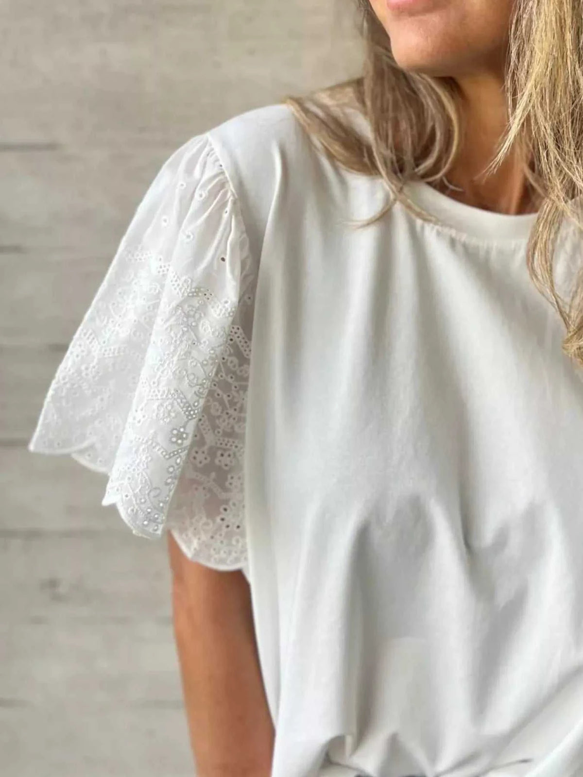 Plus Size Lace Detail Round Neck T-Shirt 100100066840036 42 Affordable Fashion Under $100 Jerry's Apparel 