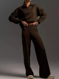 Polo Collar Top and Wide-Leg Pants Set 101001876960393 74 Affordable Fashion Under $100 Jerry's Apparel 