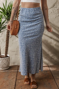 Boho Floral High Waist Skirt with Side Split