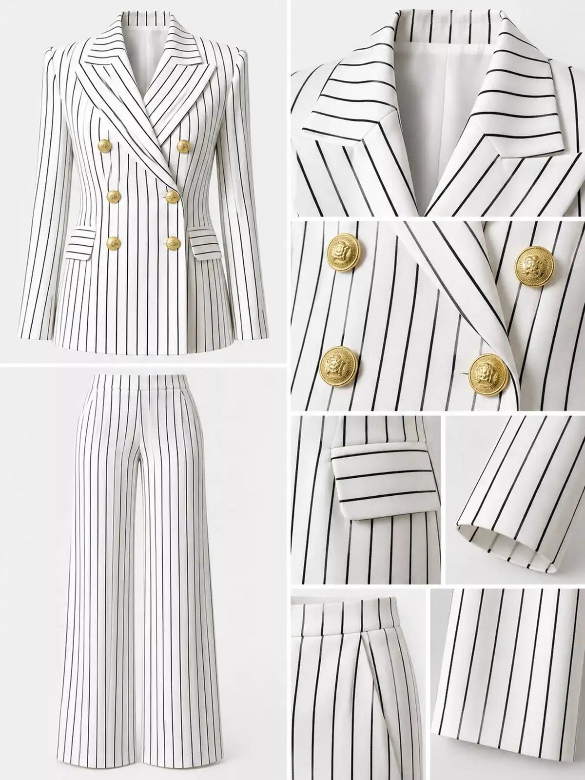 Double-Breasted Pinstripe Blazer and Wide-Leg Pants Set 101001905010997 103 Gifts for Her Jerry's Apparel 