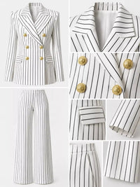 Double-Breasted Pinstripe Blazer and Wide-Leg Pants Set 101001905010997 103 Gifts for Her Jerry's Apparel 