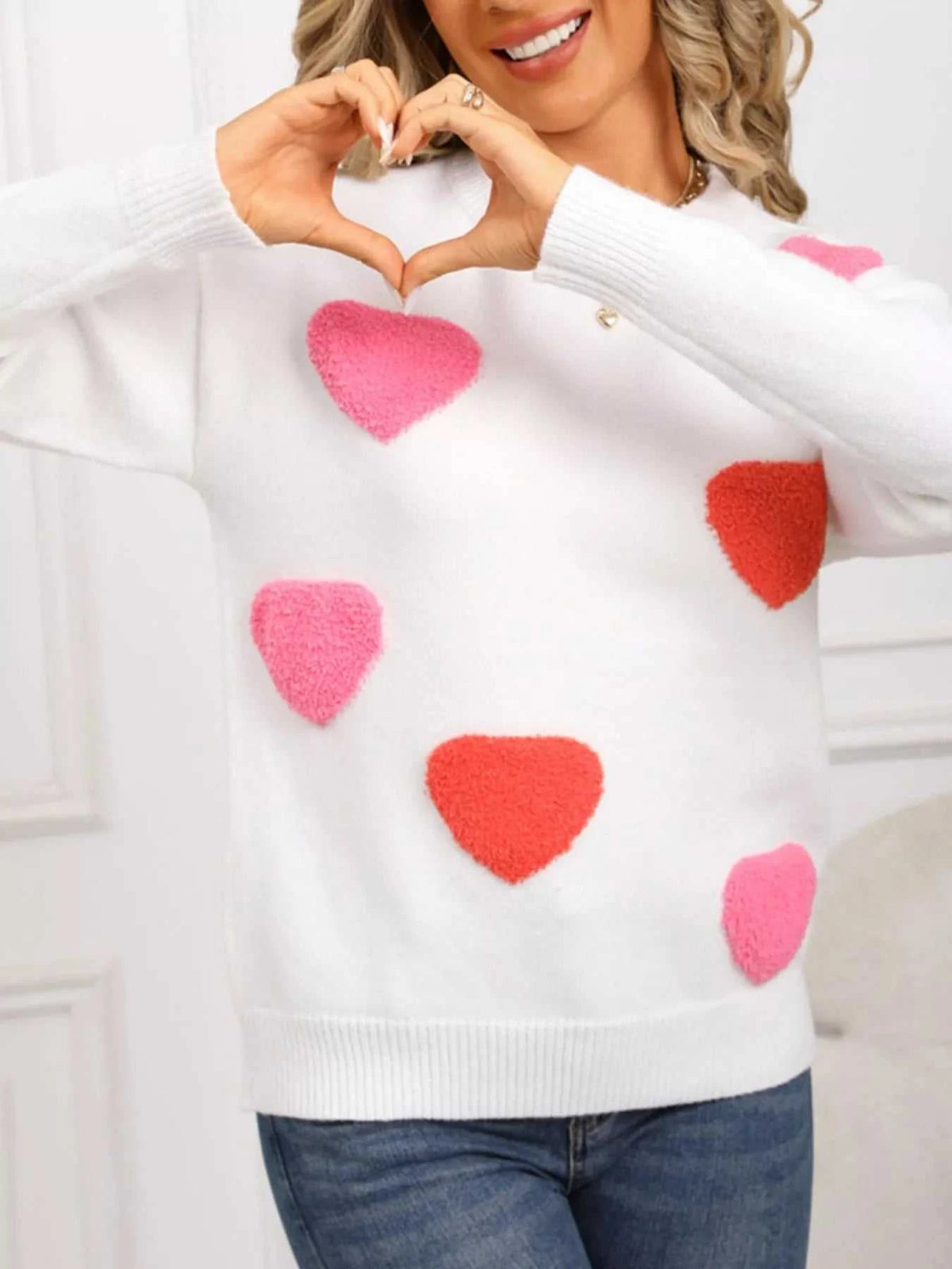 Valentine's Day Heart Pattern Long Sleeve Sweater 100100068468920 49 Affordable Fashion Under $100 Jerry's Apparel 