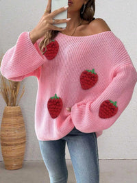 Strawberry Applique Oversized Sweater 101002944514652 38 Affordable Fashion Under $100 Jerry's Apparel 