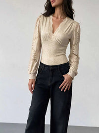 V-Neck Lace Trim Floral Mesh Sleeve Bodysuit 101001744297660 36 Affordable Fashion Under $100 Jerry's Apparel 