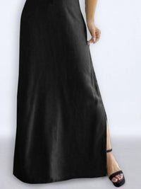 Full Size Button Front Denim Maxi Dress with Side Slit Plus Size