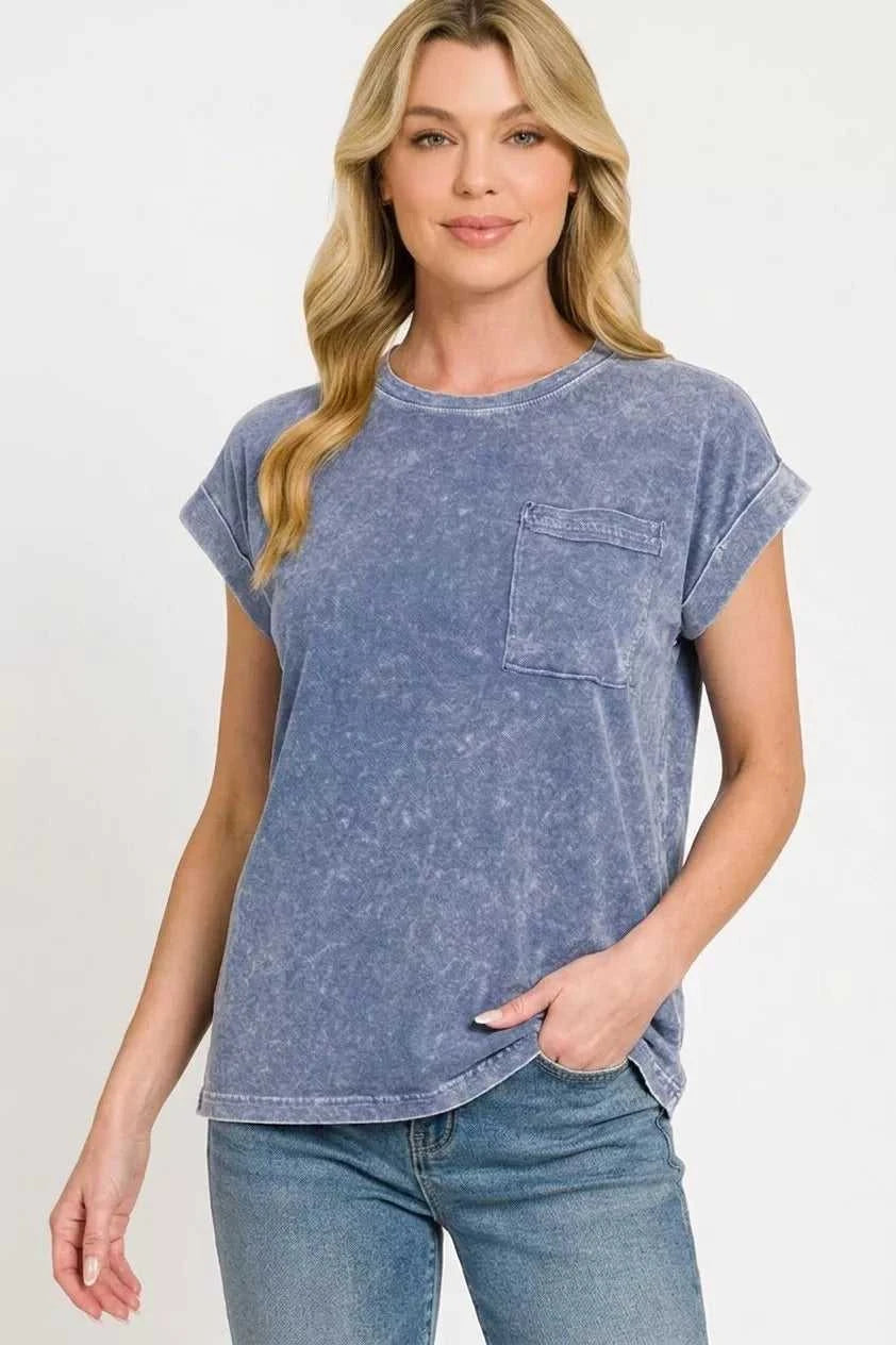 Zenana Halo Snow Washed Cuffed Short Sleeve Tee 100100907691394 23 Affordable Fashion Under $100 Jerry's Apparel 