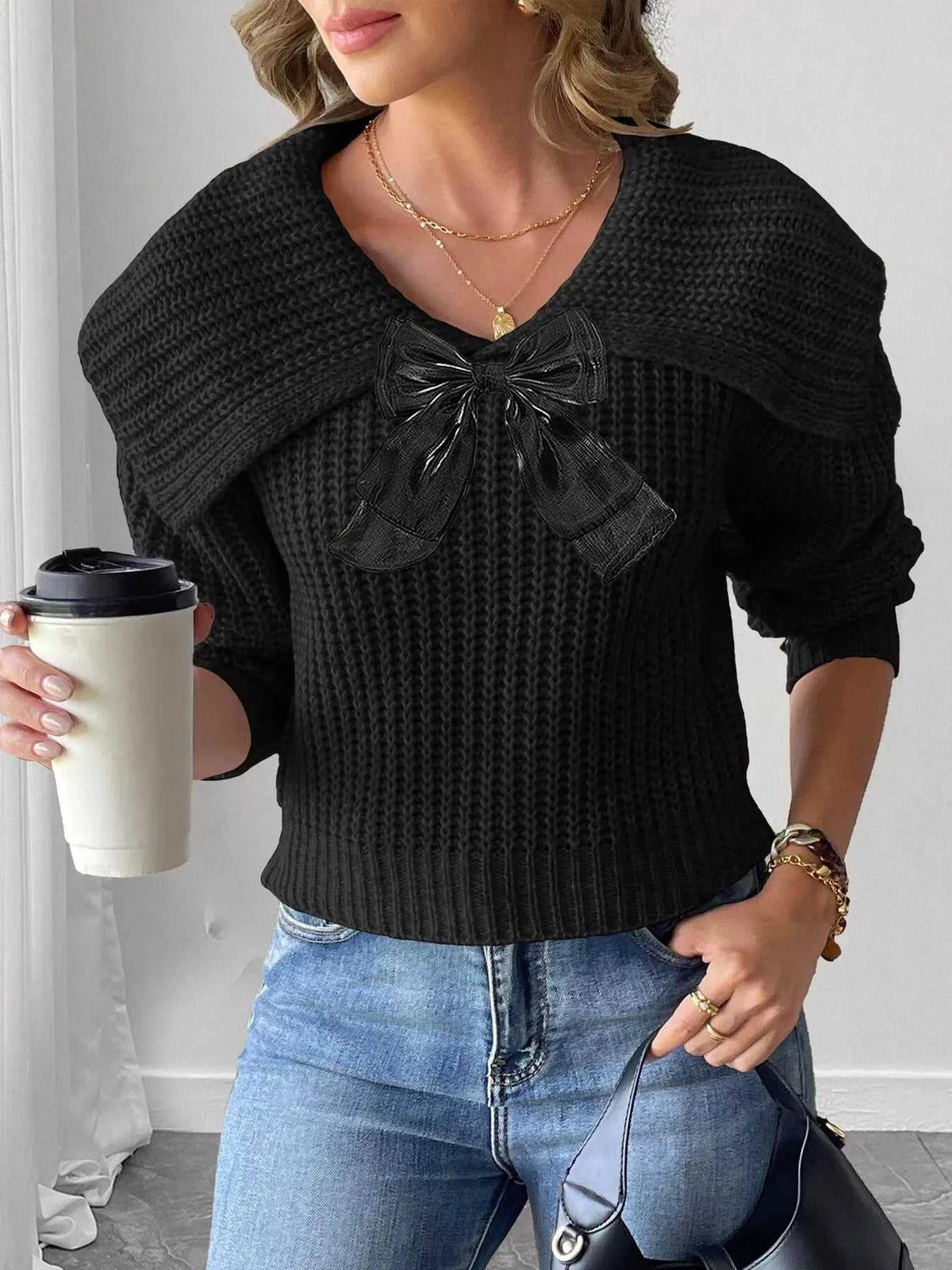 Contrast Bow Long Sleeve Sweater 101002743266724 37 Affordable Fashion Under $100 Jerry's Apparel 