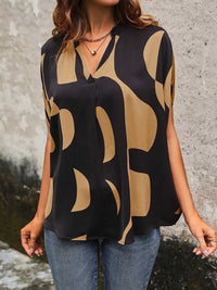 Perfee Printed Notched Slit Half Sleeve Blouse 100100891731559 28 Affordable Fashion Under $100 Jerry's Apparel 