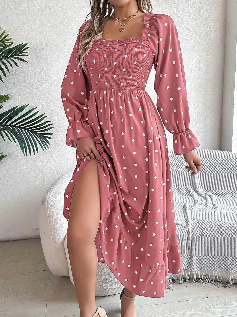 Polka Dot Flounce Sleeve Midi Dress 100100910600378 35 Gifts for Her Jerry's Apparel 