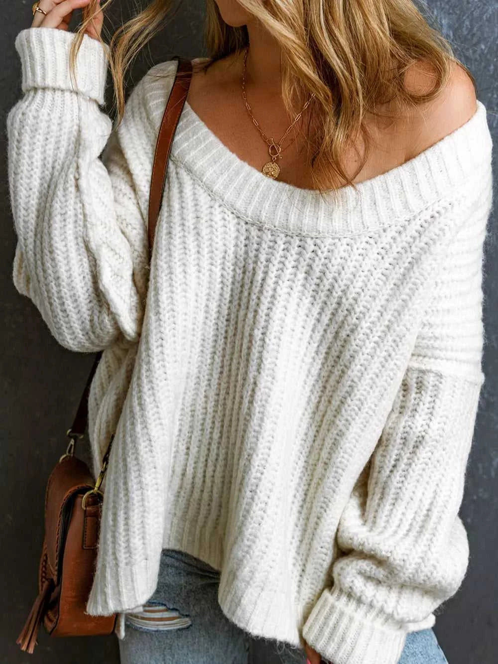 Ribbed Knit Round Neck Slouchy Chunky Sweater 100100533705787 48 Affordable Fashion Under $100 Jerry's Apparel 