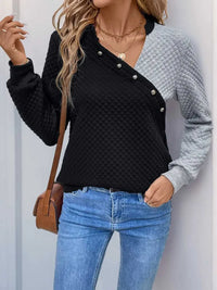 Perfee Decorative Button Contrast Long Sleeve Sweatshirt 100100555151325 26 Affordable Fashion Under $100 Jerry's Apparel 