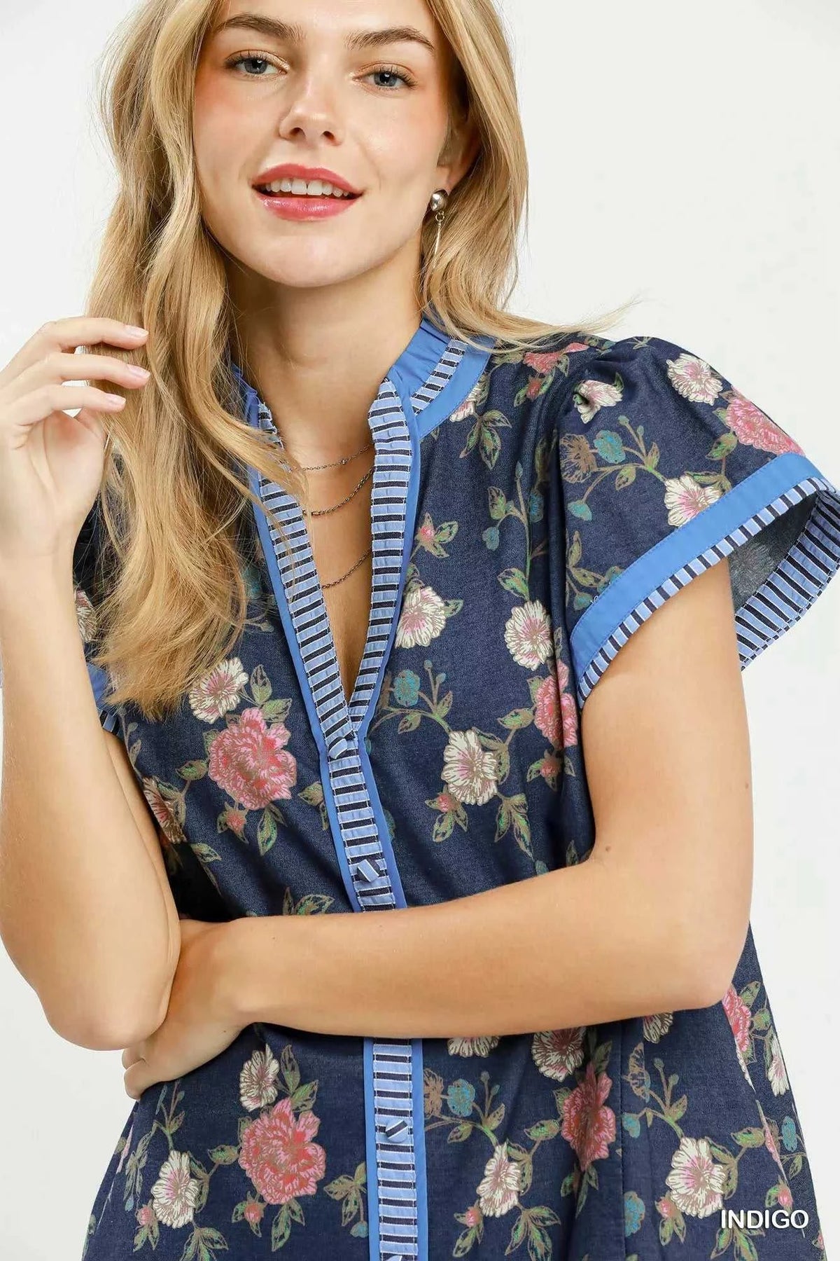 Umgee Floral Contrast Trim Ruffle Hem Mini Dress 100100092951620 66 Affordable Fashion Under $100 Jerry's Apparel 