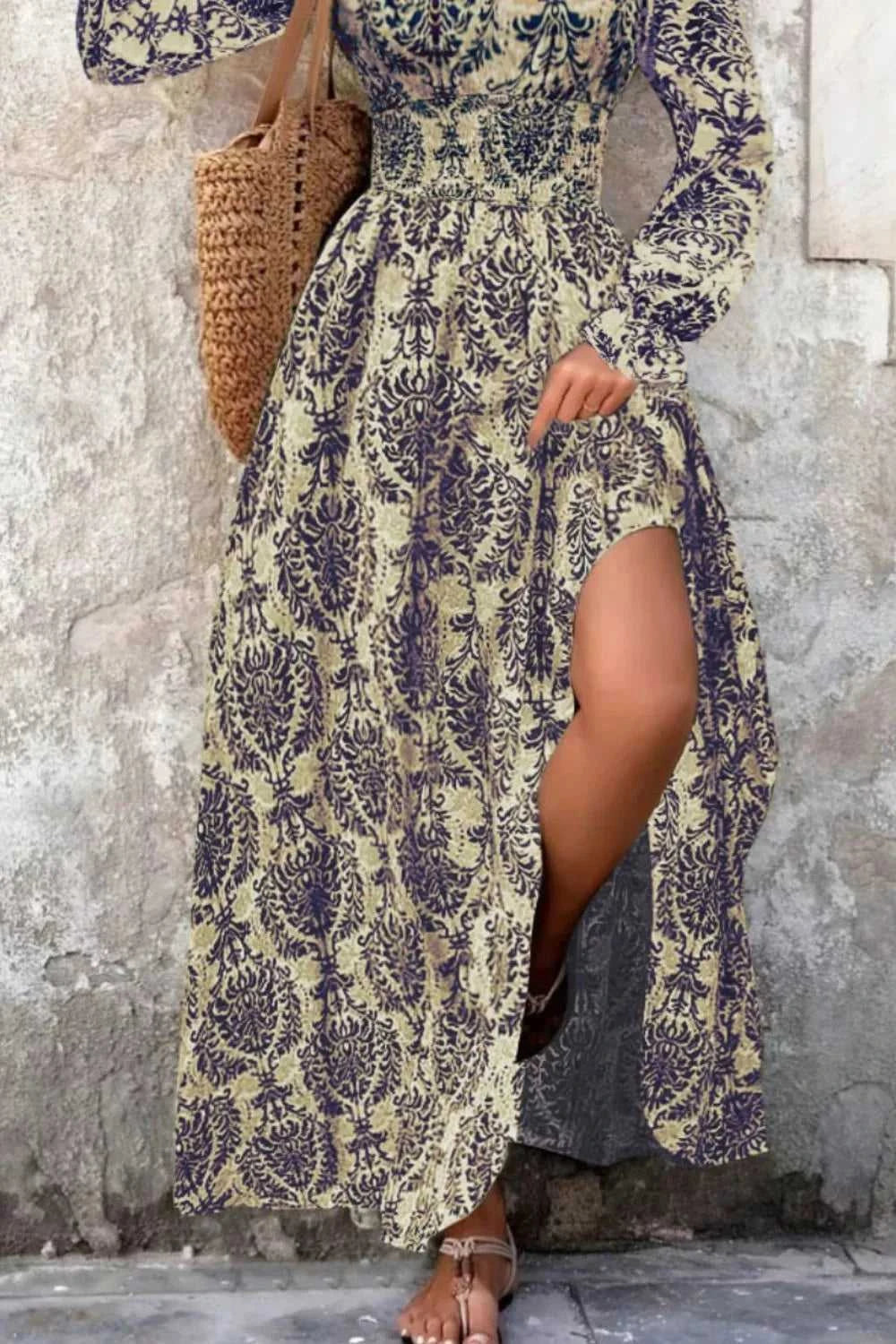 Printed V-Neck Long Sleeve Maxi Dress 100100718811429 44 Gifts for Her Jerry's Apparel 