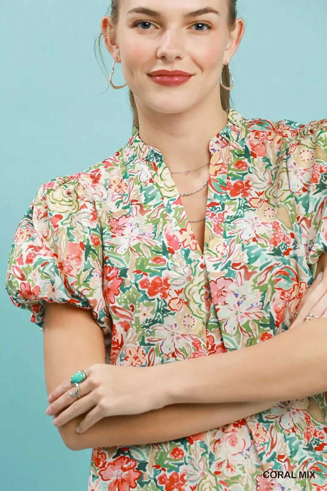 Umgee Floral Puff Sleeve Blouse 100100685491401 51 Affordable Fashion Under $100 Jerry's Apparel 