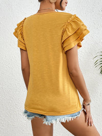 Ruffle Sleeve Round Neck T-Shirt