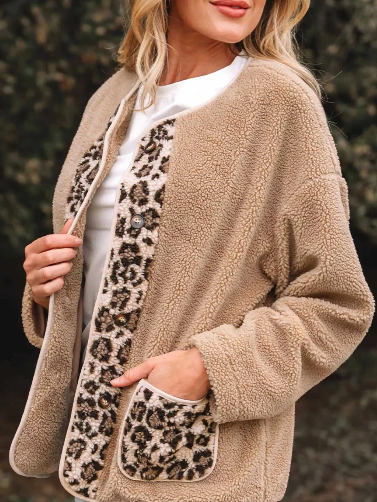 Casual Leopard Print Accent Plush Jacket with Pockets 100100351543106 61 Affordable Fashion Under $100 Jerry's Apparel 