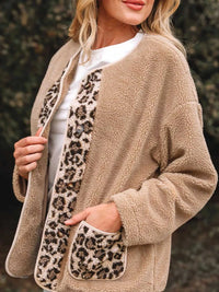 Casual Leopard Print Accent Plush Jacket with Pockets 100100351543106 61 Affordable Fashion Under $100 Jerry's Apparel 