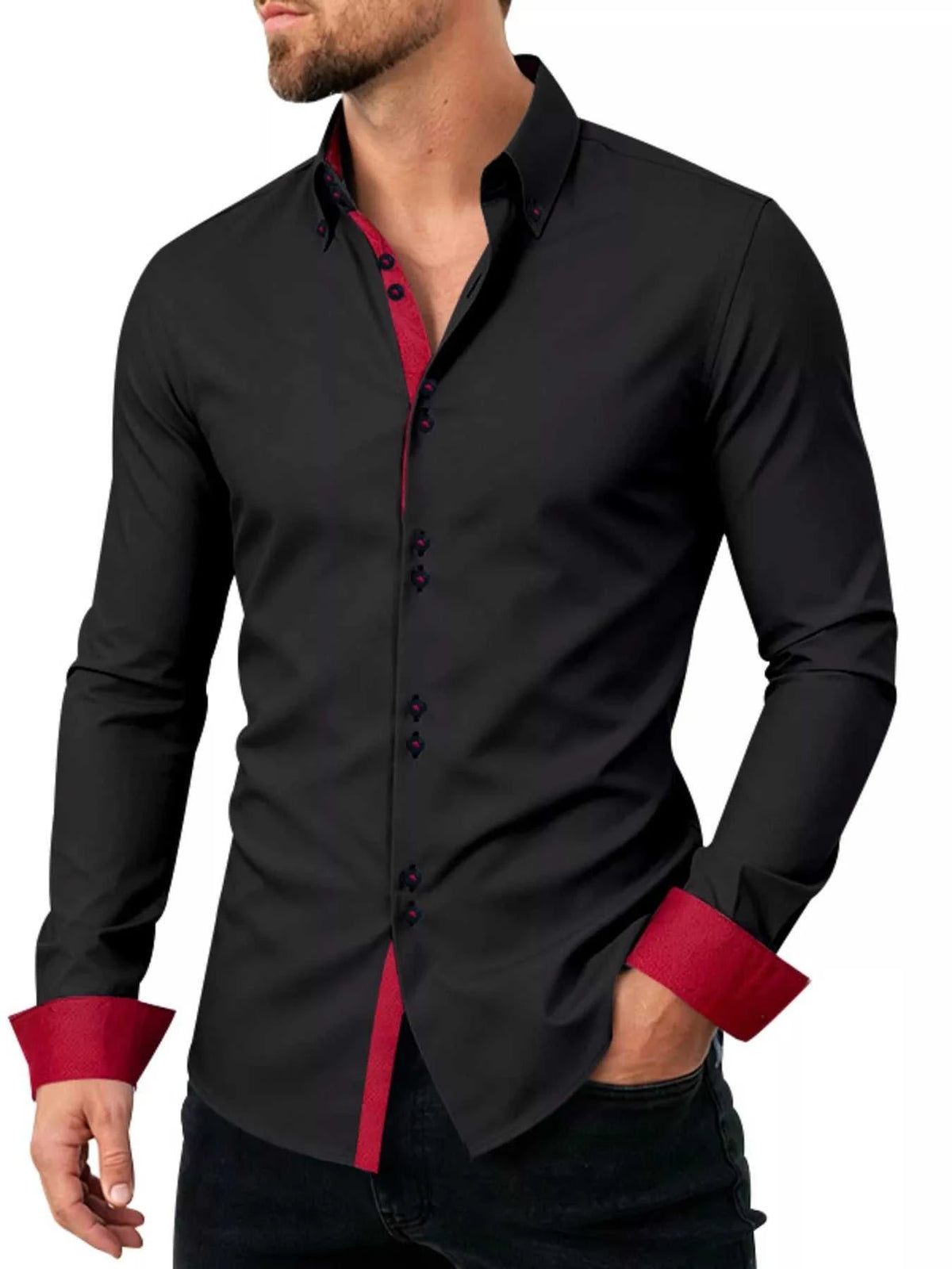 Men's Full Size Slim Fit Contrast Trim Shirt Plus Size 104001791906006 38 Affordable Fashion Under $100 Jerry's Apparel 