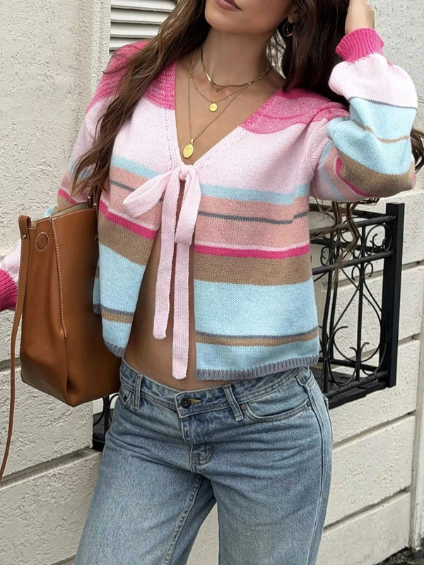 Striped Tie-Front Cardigan 100100467324881 42 Affordable Fashion Under $100 Jerry's Apparel 