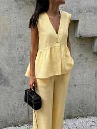 One Button Sleeveless Top and Pants Set 100100018954873 44 Affordable Fashion Under $100 Jerry's Apparel 