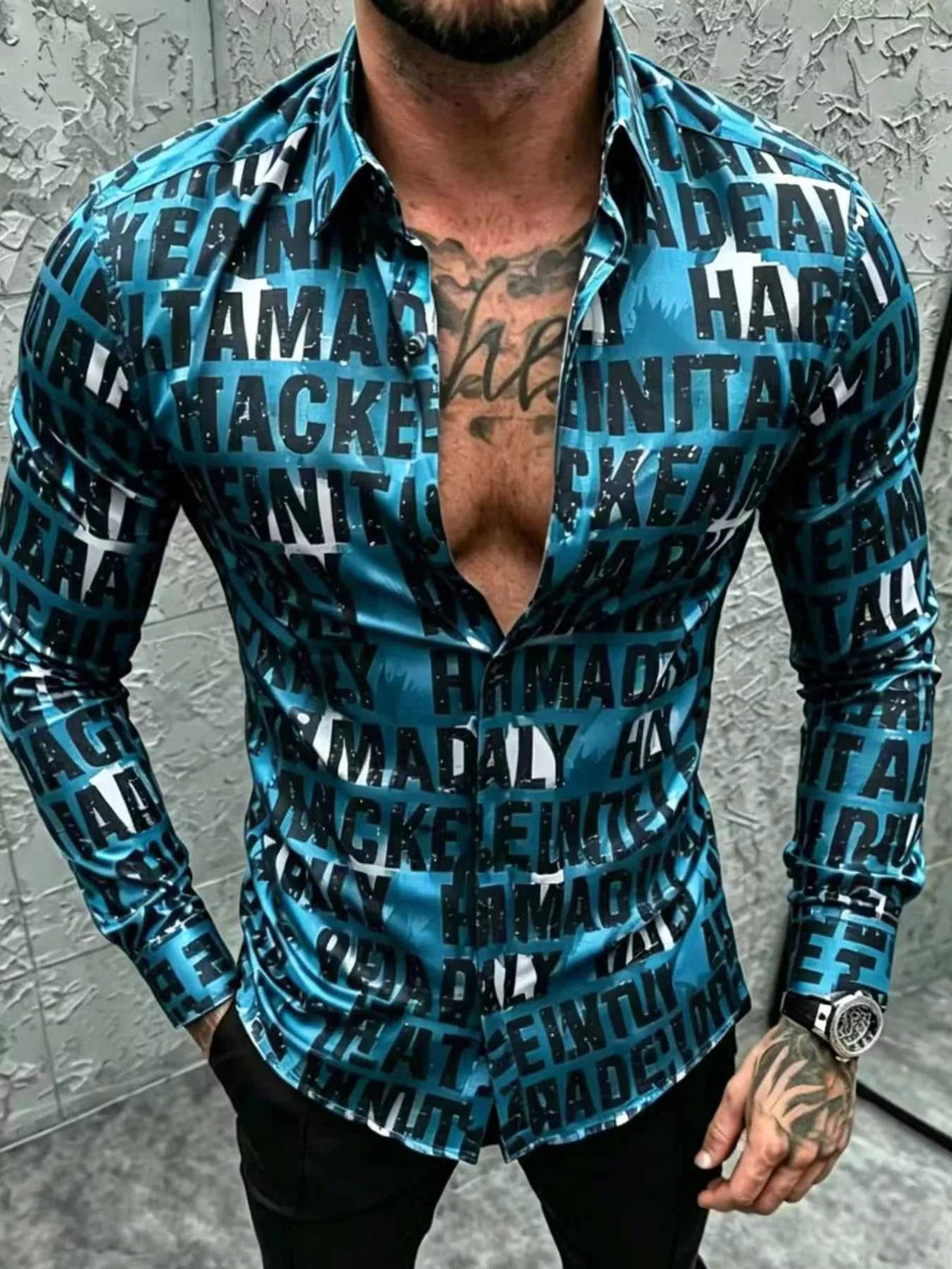 Men's Plus Size Letter Print Slim Fit Long Sleeve Shirt 104001920729219 43 Affordable Fashion Under $100 Jerry's Apparel 