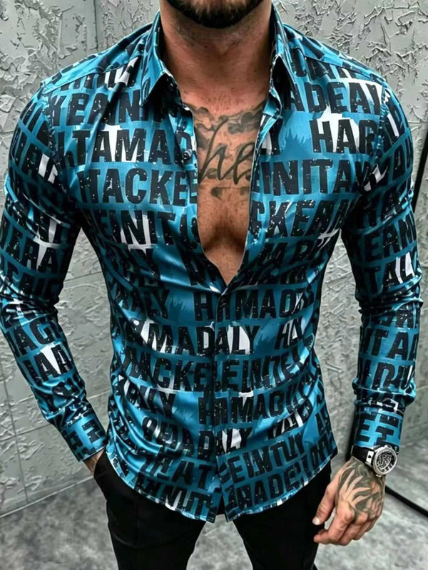 Men's Plus Size Letter Print Slim Fit Long Sleeve Shirt 104001920729219 43 Affordable Fashion Under $100 Jerry's Apparel 