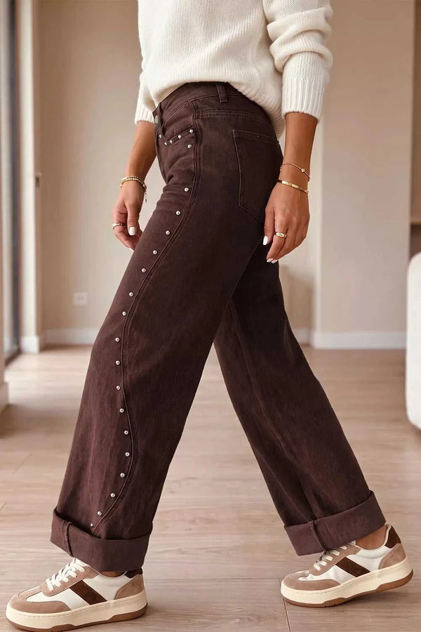 Embellished Wide-Leg Denim Jeans 100100643831358 66 Affordable Fashion Under $100 Jerry's Apparel 