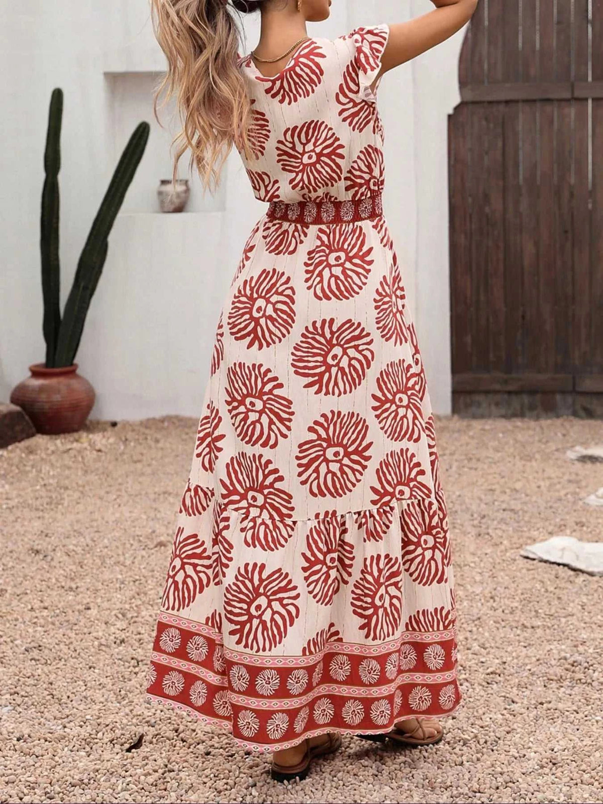 Printed V-Neck Cap Sleeve Dress 100100475035592 39 Affordable Fashion Under $100 Jerry's Apparel 