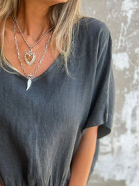 Full Size Smocked Hem V-Neck Relaxed Fit T-Shirt Plus Size