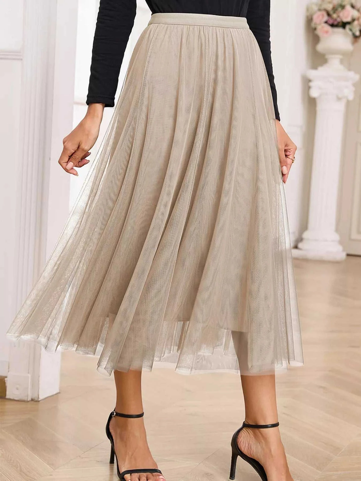 Tulle Mesh Overlay Flared Midi Skirt 100100431711620 39 Gifts for Her Jerry's Apparel 