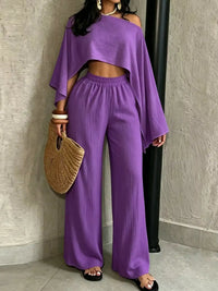 Boat Neck Crop Top and Wide-Leg Pants Set 101001634822589 57 Affordable Fashion Under $100 Jerry's Apparel 