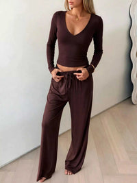 V-Neck Long Sleeve Top and Wide-Leg Pants Set 100100743946757 36 Affordable Fashion Under $100 Jerry's Apparel 