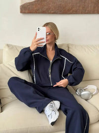 Zip-Up Jacket and Wide-Leg Pants Set 100100070627217 107 Comfortable Weekend Sets Jerry's Apparel 