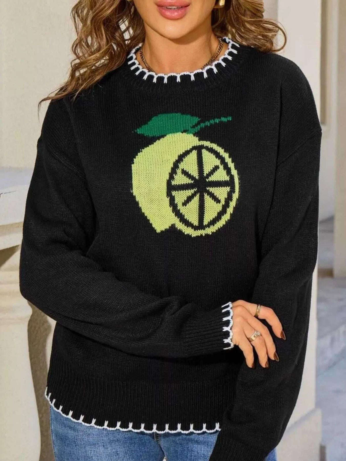 Lemon Round Neck Sweater 100100740512433 44 Affordable Fashion Under $100 Jerry's Apparel 