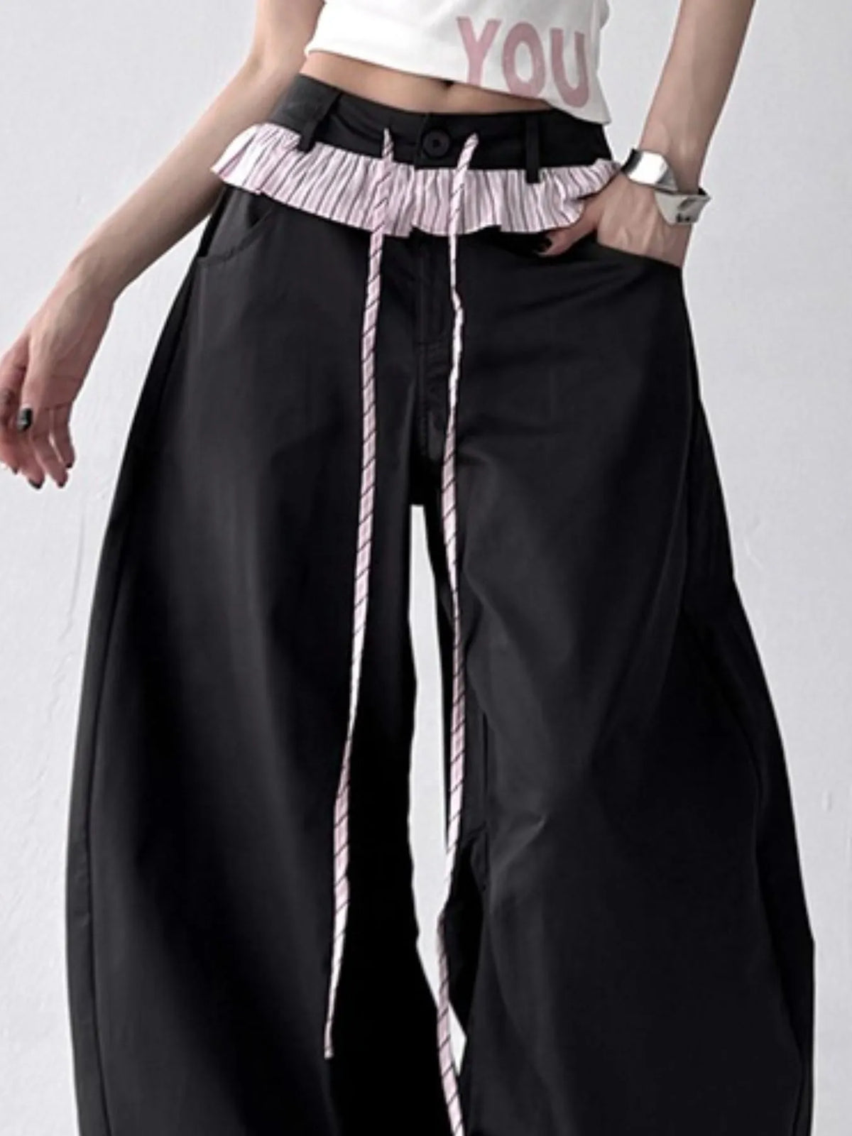 Wide Leg Drawstring Casual Pants