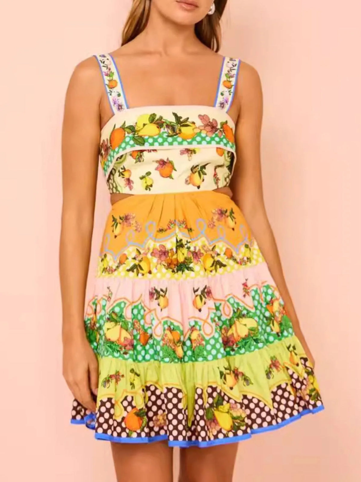 Floral Tiered Sleeveless Mini Dress with Back Bow
