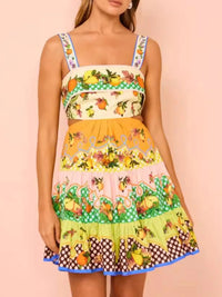 Floral Tiered Sleeveless Mini Dress with Back Bow