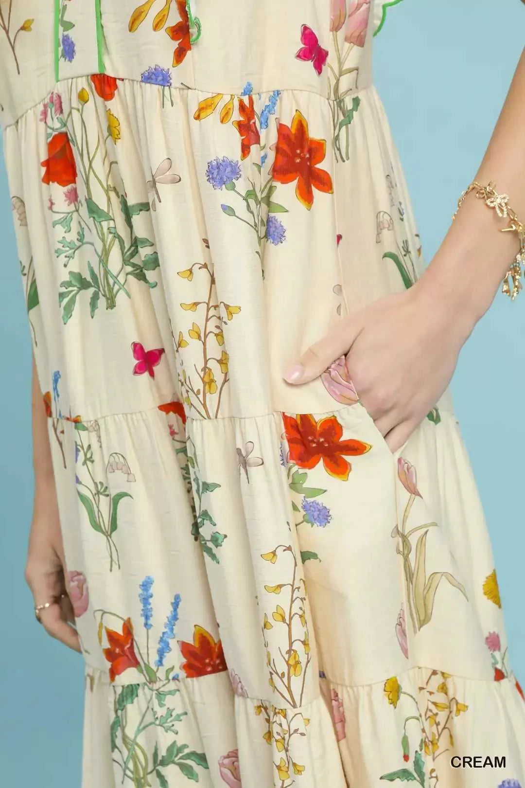 Umgee Floral Ruffle Tiered Midi Dress with Scalloped Detail 100100958541406 64 Affordable Fashion Under $100 Jerry's Apparel 