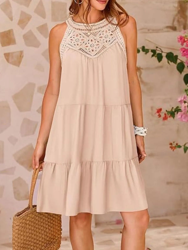 Ruffled Hem Lace Sleeveless Dress