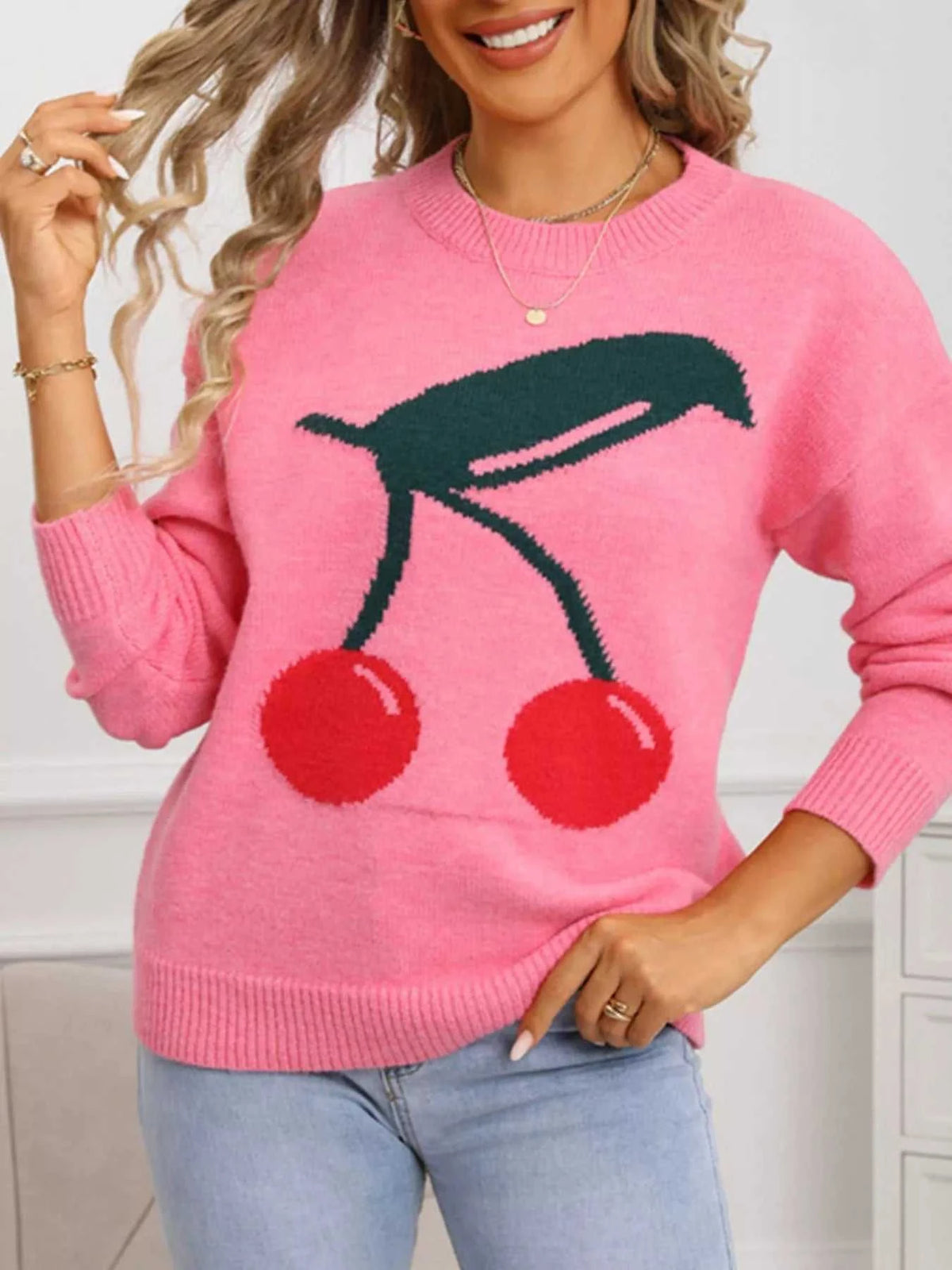Cherry Round Neck Sweater 100100439201437 48 Affordable Fashion Under $100 Jerry's Apparel 