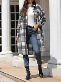 Longline Plaid Button-Up Coat 100100642429775 44 Affordable Fashion Under $100 Jerry's Apparel 