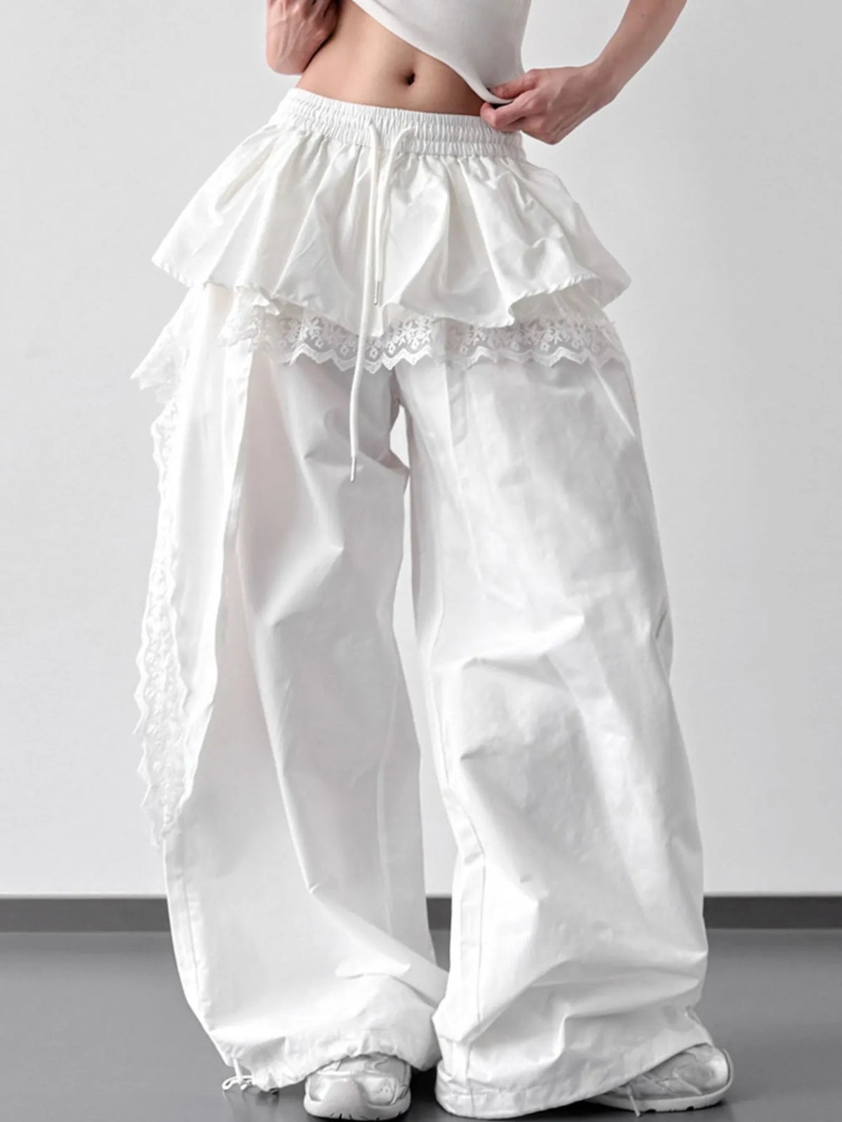 Lace Ruffled Wide Leg Pants