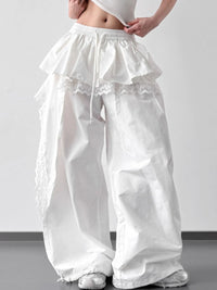Lace Ruffled Wide Leg Pants