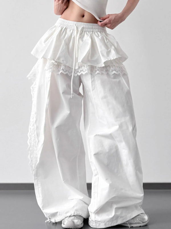 Lace Ruffled Wide Leg Pants