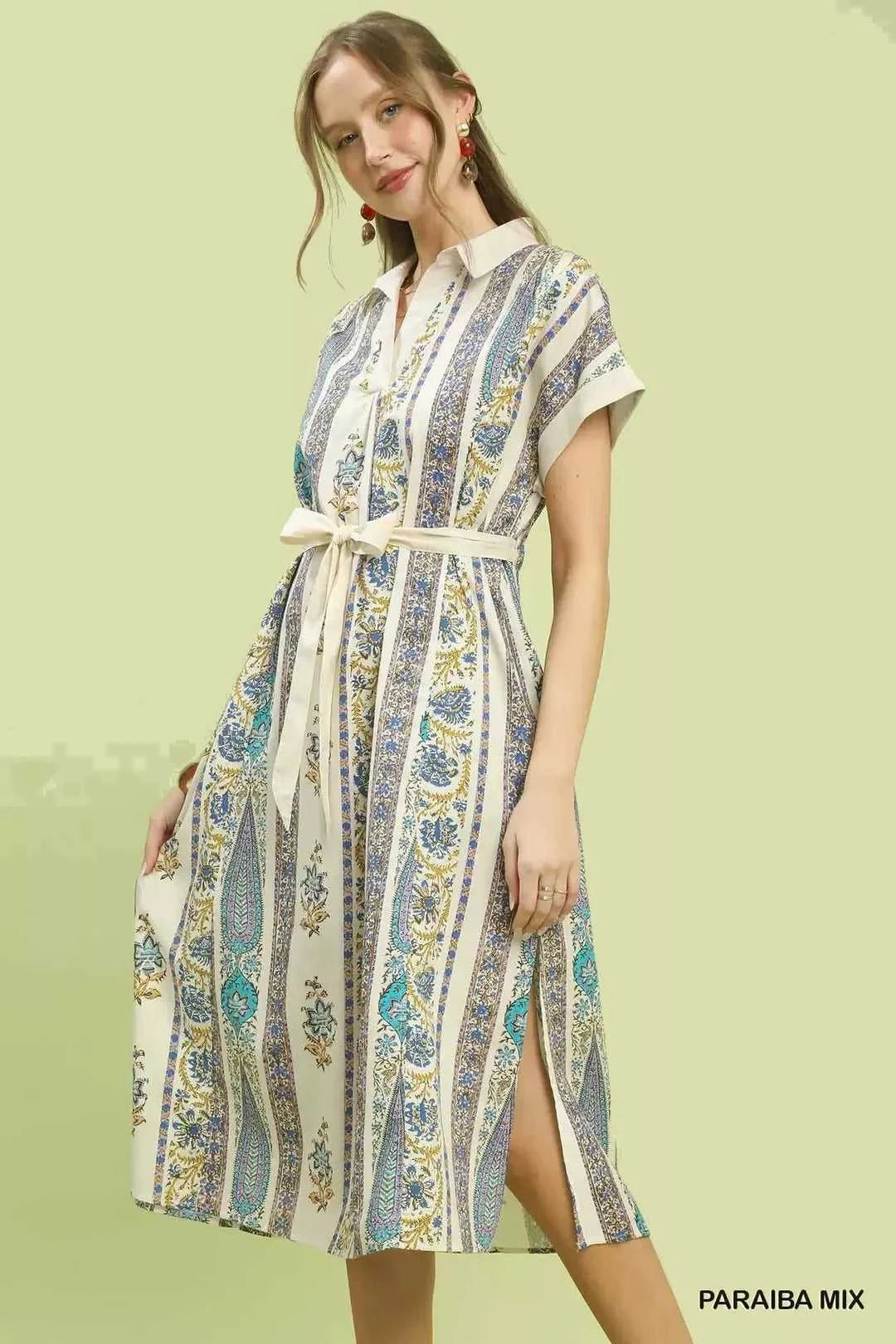 Umgee Vertical Print Tie Waist Midi Dress 100100805301264 64 Affordable Fashion Under $100 Jerry's Apparel 